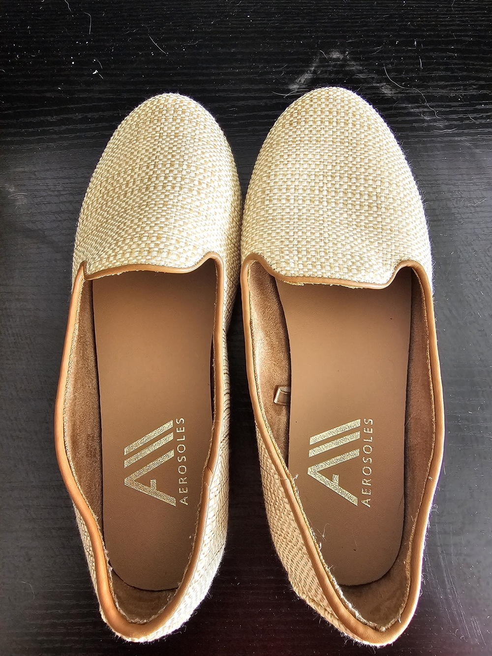 AEROSOLES Cream Woven Slip-On Loafers with Tan Trim